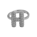 Adjustable silver ring featuring a bold puff letter H paved with sparkling zircons - Adjustable Open / Silver-H