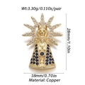 Gold-plated Turkish evil eye earrings featuring Mary figures and blue crystals - DBN154-09 (Blue Zirconia Madonna Image)