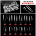 Size chart for 120pcs long transparent full cover nail tips with specific dimensions - Medium Long Ballerina Transparent Style (H094-2)