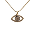 Golden box chain necklace with evil eye heart pendant featuring blue and clear zircons - Gold Round Eye