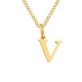 Polished gold initial V pendant necklace in stainless steel on white background - Letter V / Gold