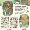 DIY miniature landscape sticker set with scenic base card and decorative PET decals - Cottage Listening to Pines