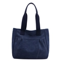 Minimalist blue canvas tote bag for women featuring vintage style and large capacity - Blue