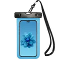 Waterproof phone pouch in vibrant Tiffany blue with black secure seal and neck lanyard - 11*20CM (Under 7 Inch) / Pink and Green