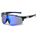 Occhiali da sole sportivi con montatura nera opaca e lenti specchiate blu riflettenti - Montatura Nera Lenti Blu
