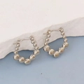Silver beaded geometric hoop earrings with polished metal spheres on stone display - Silver Style K7-68