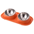 Dual pet food bowls with bright orange base and removable stainless steel inserts - Orange (Stainless Steel Bowl) / 41*22.5*8.5cm
