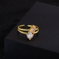 Bague ouverte dorée ajustable avec zircons poire orange et transparents sur socle noir - Design Entrelacé à Double Pierre (JZ0251) / Doré