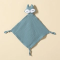 Blaues Fuchs-Schmusetuch aus Baumwoll-Musselin mit weichem Kopf und Knoten für Babys - Blau