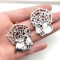 Silver witch and cauldron spider web charms for Halloween jewelry making, 2-piece set - Intricate Spider Web 33x40mm