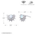 Detail view of S925 silver sunburst stud earrings with opal stone and measurements - 925 Silver / 925 Silver White Gold Plated - White