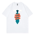 White cotton t-shirt featuring Happy Father's Day blue tie graphic and orange accent - XS / Style 02 / White