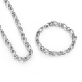 Set di collana e bracciale a catena da 7 mm in acciaio al titanio argento con maglie strutturate - Bracciale 20CM / Color Acciaio