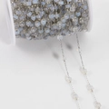Bohemian light blue square bead chain on silver metal roll for DIY jewelry making - Steel Chain - Transparent Blue