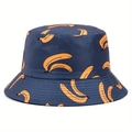 Navy blue summer sun hat with yellow banana patterns for outdoor sun protection - One Size / Banana Blue