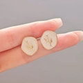 Elegant gold vintage tulip flower earrings with cream enamel finish for women - No.75 Gold Tulip Enamel (XXX6676)