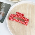 Pink and red leopard print hollow rectangle hair claw clip for thick hair styling - 10cm / Red Leopard