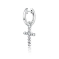 Minimalist 925 sterling silver hoop earring with cross charm in silver finish - Beaded Cross Dangle Style (2543) - Single / Platinum Silver (#8)