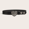 Cintura punk nera con grande fibbia a cuore d'argento incisa e borchie a forma di cuore - Stile con borchie a cuore / Nero con fibbia a cuore argento