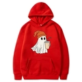 Red Halloween hoodie for men and women featuring a cartoon ghost graphic on a white background - Red