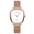 Damen-Armbanduhr aus roségoldenem Edelstahl mit rechteckigem Zifferblatt und Sekundenanzeige - Roségold Weiß Zifferblatt Gliederband