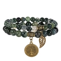 Double-layer green moss agate bead bracelet with bronze tree of life and leaf charms - Moss Agate