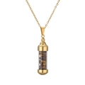 Collier bouteille de parfum en acier doré avec des pierres d'oeil de tigre brunes - Or Œil de Tigre