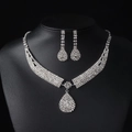 Silver bridal jewelry set with teardrop necklace and earrings on a black bust - G0106 Silver Two-piece Set