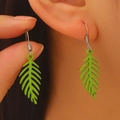 Vibrant green leaf dangle earrings with a matte textured feather design in a bold style - Basic Green Leaf Hook Style (2268) / Green