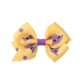 Halloween yellow hair bow with purple witch hat and stars print on a white background - Yellow Wizard Hat