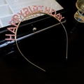 Pink rhinestone Happy Birthday headband with a gold metal band for birthday celebrations - Gold Happy Birthday Letter Rhinestone Headband