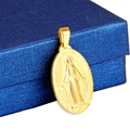 18K gold-plated stainless steel Miraculous Medal pendant on a blue jewelry box - 2*3cm / Gold