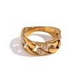 18K gold plated stainless steel Cuban chain ring with sparkling pavé crystal accents - Gold