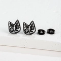 Matte black stainless steel cat ear stud earrings with intricate cutout silhouette patterns - 450 Black (Cat)