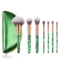 7pcs professional makeup brush set with green glitter handles and a matching pouch - 7Pcs Set - Green Quicksand Handle - With Pouch