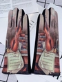 Winter faux suede gloves with vintage oil painting print featuring cello and musical notes - One Size / Pattern 10 (Cello & Antique Books)