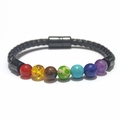 Chakra stone beaded bracelet with black braided rope and magnetic clasp for men - 7 Chakra Stones