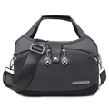 Black waterproof nylon tote bag with multi-zipper pockets and tricolor ribbon details - Lead Gray
