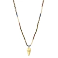 Detail of bohemian tourmaline beads necklace with gold evil eye heart pendant - Dark Red/Dark Green/Indigo/Light Yellow