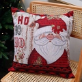 Christmas pillow cover with Santa Claus embroidery and HO HO HO text on a wooden chair - Type C - Pillowcase (No Insert)