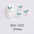 Detail of lake blue rhinestone heart nail charm with silver Love engraving 10x9mm - Love Letter Heart Style(A363)