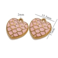 Pink heart pendant with golden dragon scale pattern and size dimensions in millimeters - Gold Pink Fish Scale Heart