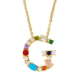 Golden necklace with letter G pendant encrusted with vibrant colorful zircon stones - Letter G