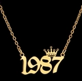 Gold stainless steel crown number 1987 necklace pendant for women with O-chain - Black Paris 1987 / Gold