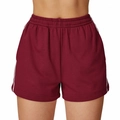 Pantaloncini sportivi bordeaux a vita alta da donna con strisce e vita elastica - rosso ciliegia