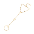 Bracciale anello dorato con farfalle in smalto rosa e bianco e piccole perline nere lucide - 3# Bracciale da Dito a Farfalla/Catena Dorso Mano
