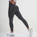 Pantalones de yoga sin costuras gris oscuro de cintura alta con costuras de realce glúteo - S / Negro