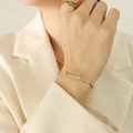 Elegante bracciale a catena serpente dorata con zircone verde e set di anelli - 15+5cm / Bracciale d'Oro - Zirconia Bianca