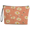 Floral makeup bag featuring white daisy patterns on orange canvas with zipper handle - 17*25cm / Orange Daisy (Style 1)