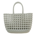 Summer woven hollow jelly basket bag in light greyish green with solid base - Gray